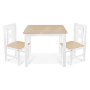 BABY NELLYS Dětský nábytek - 3 ks, stůl s židličkami - přírodní ll., bílá, C/06