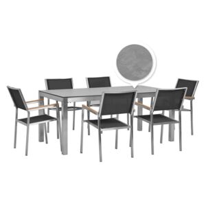 Sada zahradního stolu HPL s betonovou povrchovou úpravou a 6 černých židlí GROSSETO