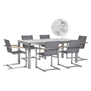 Zahradní set stůl HPL s mramorovou úpravou a 6 šedých židlí GROSSETO / COSOLETO