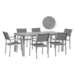 Zahradní set stůl HPL s betonovou úpravou a 6 šedými židlemi GROSSETO