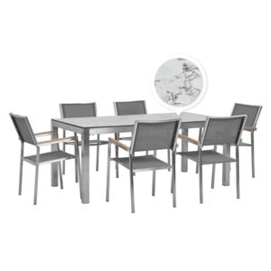 Zahradní set stůl HPL s mramorovou úpravou a 6 šedými židlemi GROSSETO