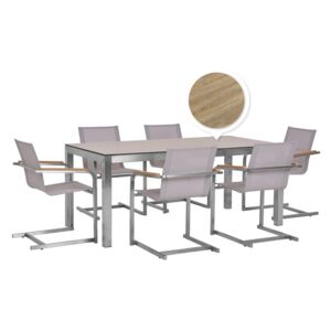 Sada zahradního stolu HPL s povrchovou úpravou dub a 6 béžových židlí GROSSETO / COSOLETO