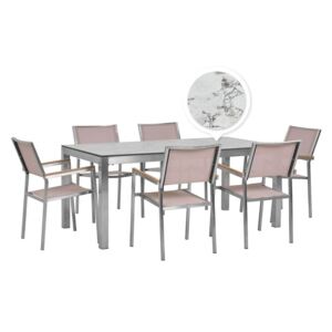 Zahradní set stůl HPL s mramorovou úpravou a 6 béžových židlí GROSSETO