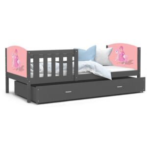 Dětská postel TAMI P 80x160 cm v šedé barvě s motivem princezny