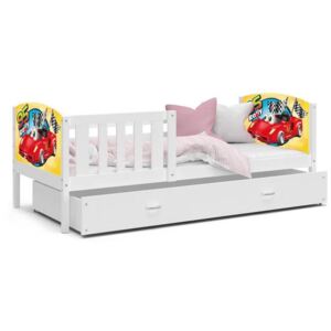 Dětská postel TAMI P 80x160 cm v bílé barvě s motivem formule