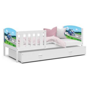 Dětská postel TAMI P 80x160 cm v bílé barvě s motivem policejního auta