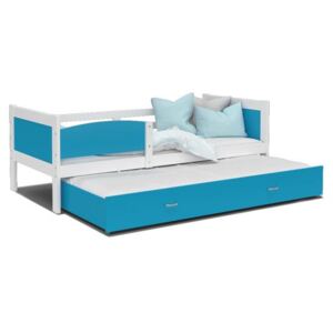 Dětská postel TWIST P2 80x190 cm s bílou konstrukcí v modré barvě s přistýlkou