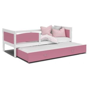 Dětská postel TWIST P2 80x190 cm s bílou konstrukcí v růžové barvě s přistýlkou