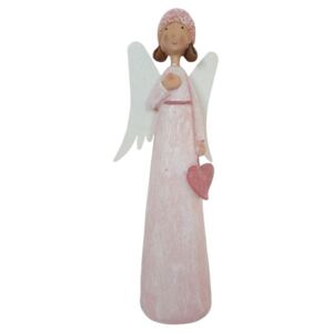 Růžový anděl se srdíčkem - 10*29 cm