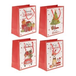 Dárková vánoční taška s glitry červená - 18x10x23 cm