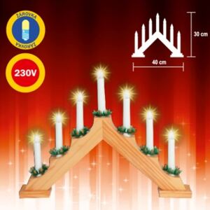 FKT Vánoční svícen dřevěný přírodní 7 žárovek 5000067