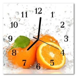 E-shop24, 30x30 cm, Hnn37689474 Nástěnné hodiny obrazové na skle - Pomeranče ve vodě