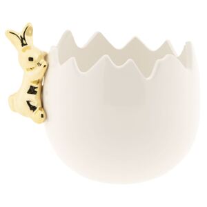 Bílá porcelánová skořápka se zlatým králíkem - 11*10*10 cm