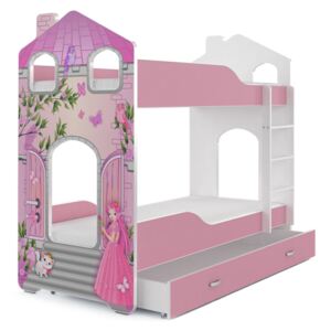 Patrová postel DOMINIK DOMEK 2 s úložným prostorem (různé motivy), Princezna na zámku