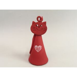 Kočka zvoneček - červený Keramika Andreas