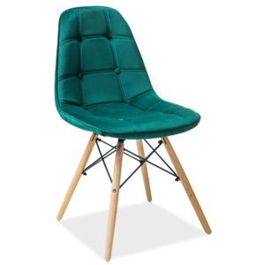 Jídelní čalouněná židle v zelené barvě na dřevěné konstrukci typ III KN693