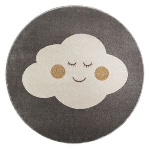 Šedý kulatý koberec s motivem mraku KICOTI Grey, ø 80 cm