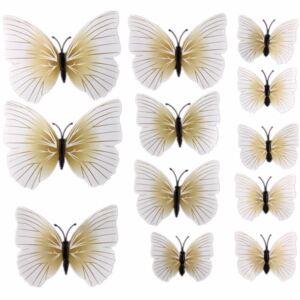 3D motýlci dekorace / samolepky sada 12ks - bílo-béžová PURE