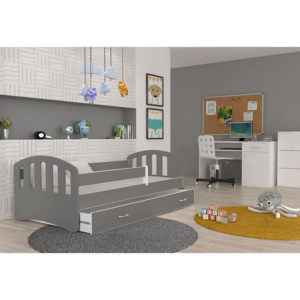 Dětská postel ŠTÍSTKO barevná + matrace + rošt ZDARMA, 140x80, šedá/šedá