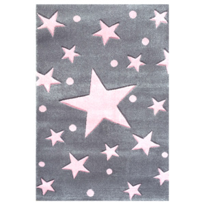 Dětský koberec STARS stříbrná-šedá/růžová Varianta: 100x160 cm