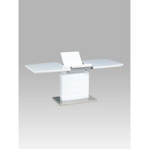 Autronic - Rozkládací jídelní stůl 140+40x80x76 cm, bílé sklo, bílý vysoký lesk, broušený nerez - HT-440 WT