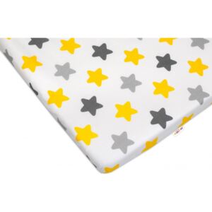 Baby Nellys Bavlněné prostěradlo 60x120 cm - Barevné hvězdičky - žluté/šedé