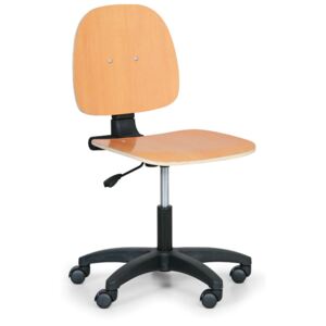 Dílenská pracovní dřevěná židle, permanentní kontakt, kolečka