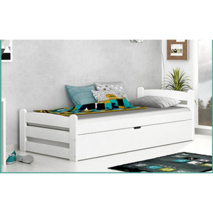 Dřevěná postel DAVID s roštem a matrací 90 x 200 cm - bílá barva