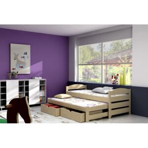Dětská postel s výsuvnou přistýlkou DPV 009 + zásuvky 200 cm x 90 cm Bezbarvý ekologický lak