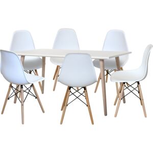 Jídelní stůl GÖTEBORG 50 + 6 židlí UNO bílé