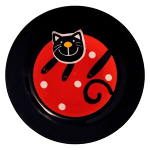 Talíř dezertní červená veselá kočka - Ø 20cm