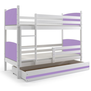 Patrová postel BRENEN + matrace + rošt ZDARMA, 90x200, bílý, fialová