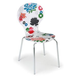 B2B Partner Dřevěná jídelní židle s chromovanou konstrukcí HOLLAND, květinový vzor + Záruka 7 let