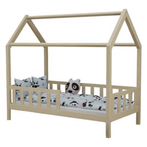 Dětská postel domeček s bočnicí R01 přirodní 80X160 cm