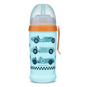 Sportovní láhev se silikonovou nevylévací slámkou Canpol babies AUTA 350 ml světle modrá