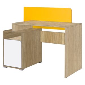 Psací stůl - BRUNO 8, dub lefkas/bílá/žlutá