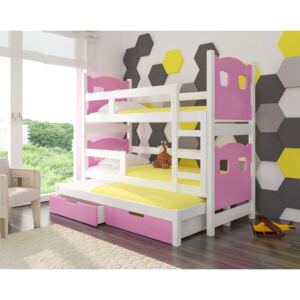 ADRK Dětská patrová postel LETICIA Provedení: Růžová/bílá