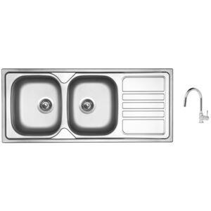 Nerezový dřez Sinks OKIO 1160 DUO V 0,6mm matný + Dřezová baterie Sinks MIX 35 P chrom