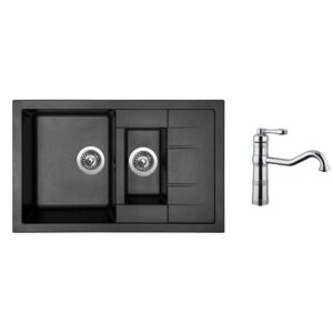 Granitový dřez Sinks CRYSTAL 780.1 Metalblack + Dřezová baterie Sinks RETRO CASANOVA lesklá