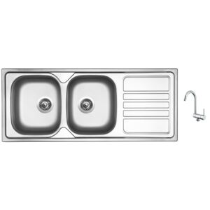Nerezový dřez Sinks OKIO 1200 DUO V 0,7mm matný + Dřezová baterie Sinks MIX WINDOW W chrom