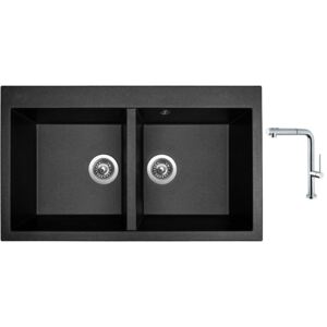 Granitový dřez Sinks AMANDA 860 DUO Metalblack + Dřezová baterie Sinks SLIM S2 kartáčovaná