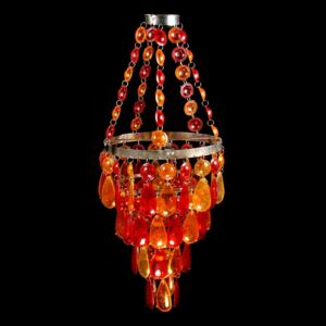 Ozdobný plastový lustr - stínidlo, červeno oranžové korálky, 61cm