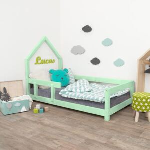 Benlemi Dětská postel domeček Poppi 90x200 cm s bočnicí Barva: Pastelová zelená, Strana: Vlevo