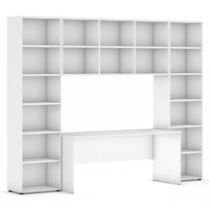 Sestavy knihoven s integrovaným stolem, vyšší, 2950 x 700/400 x 2300 mm, bílá