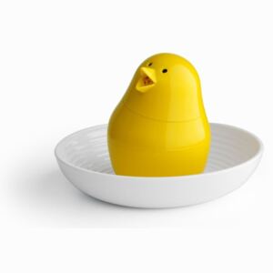 Žluto-bílý set stojánku na vajíčko s miskou Qualy&CO Jib-Jib Shaker