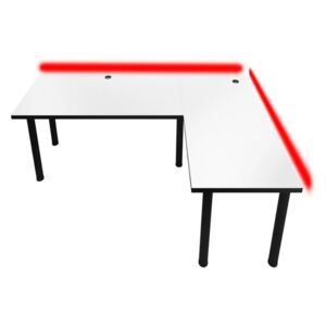 Počítačový rohový stůl N s LED, 200/135x73-76x65, bílá/černé nohy, pravý