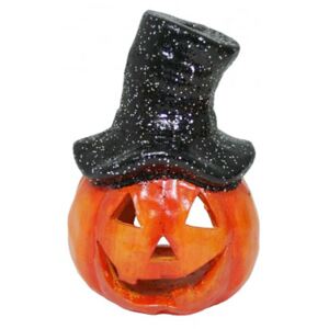 Svícen dýně s kloboukem, keramický na čajovou svíčku 13 cm (Krásná dekorace pro navození té správné podzimní či Halloweenské atmosféry.)