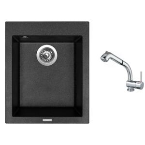 Granitový dřez Sinks CUBE 410 Granblack + Dřezová baterie Sinks MIX 3 S Chrom