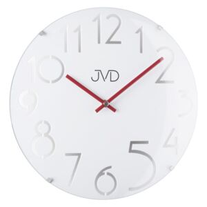 Designové bílé dřevěné skleněné hodiny JVD HT076