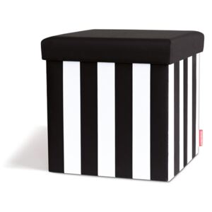 Sedák, stolička, taburet s úložným prostorem Black & White REMEMBER (Barevný textilí vzor černá+bílá pruhy )